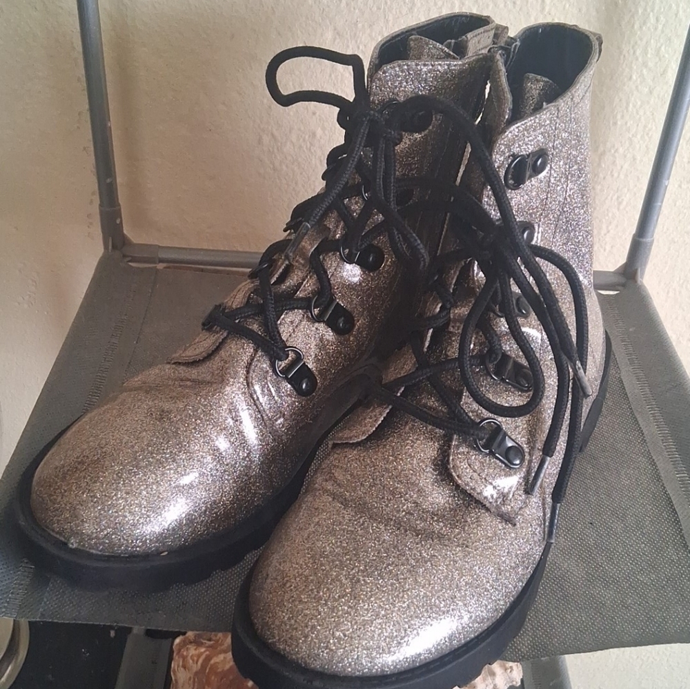 Wonder Nation Silver Glitter Combat Boots